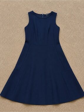 Theory Navy Sleeveless Fit-and-Flare Midi Dress